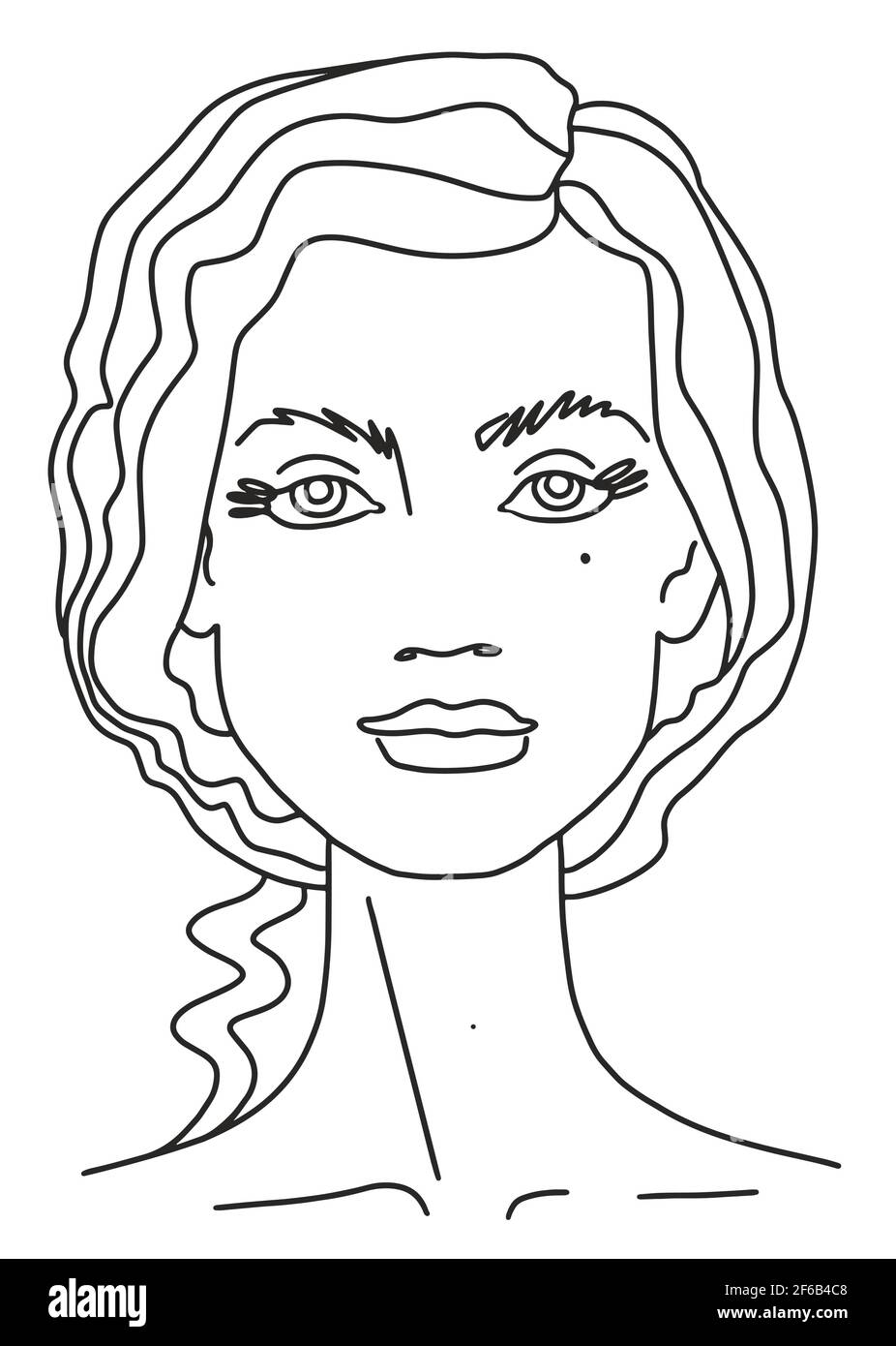 Abstract Portrait of a girl with curly hair. Line drawing face aesthetic  contour. Sketch Vector illustration Stock Vector Image & Art - Alamy