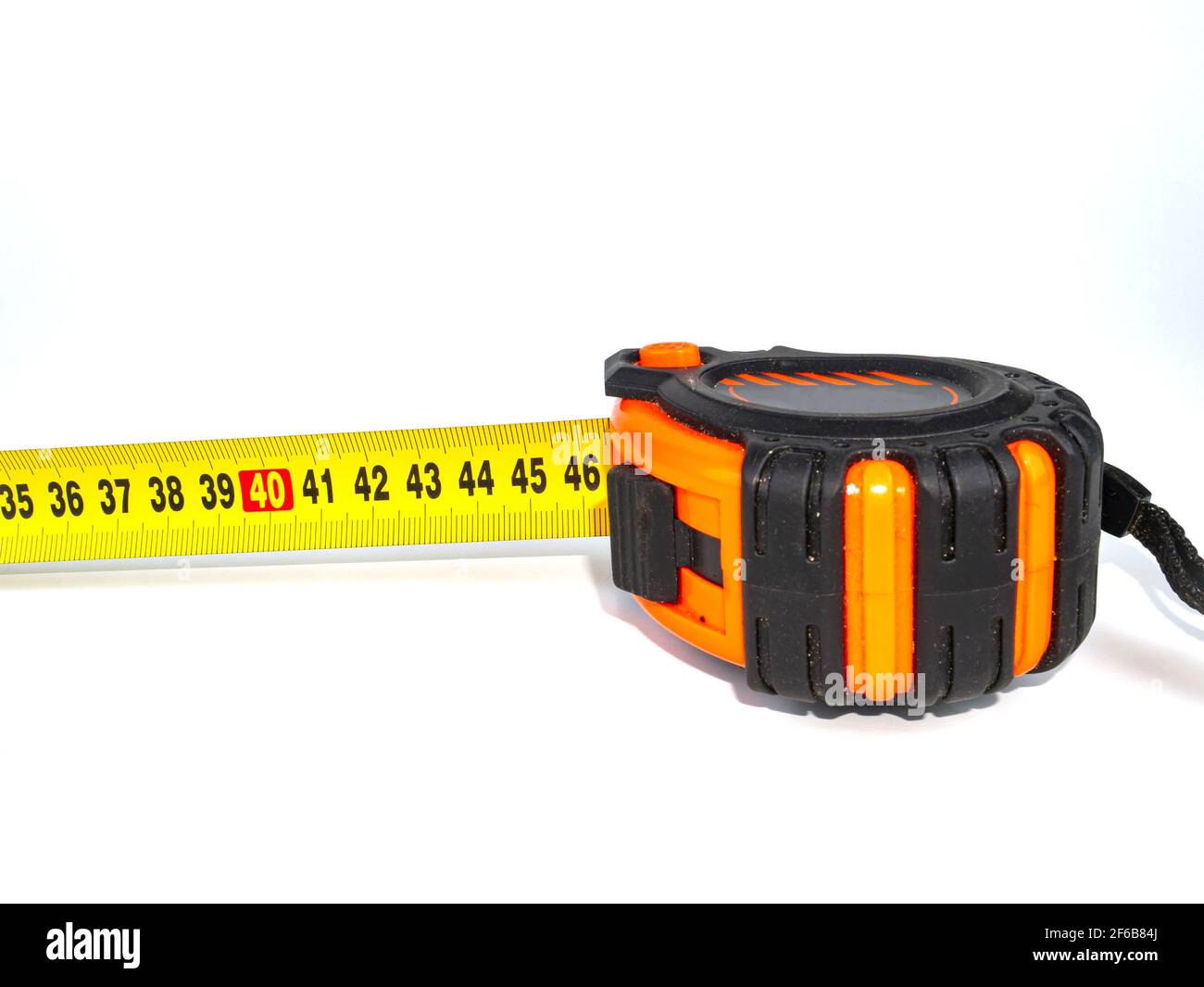 Worker measuring tape tool on white background. Yardstick. Craftsman