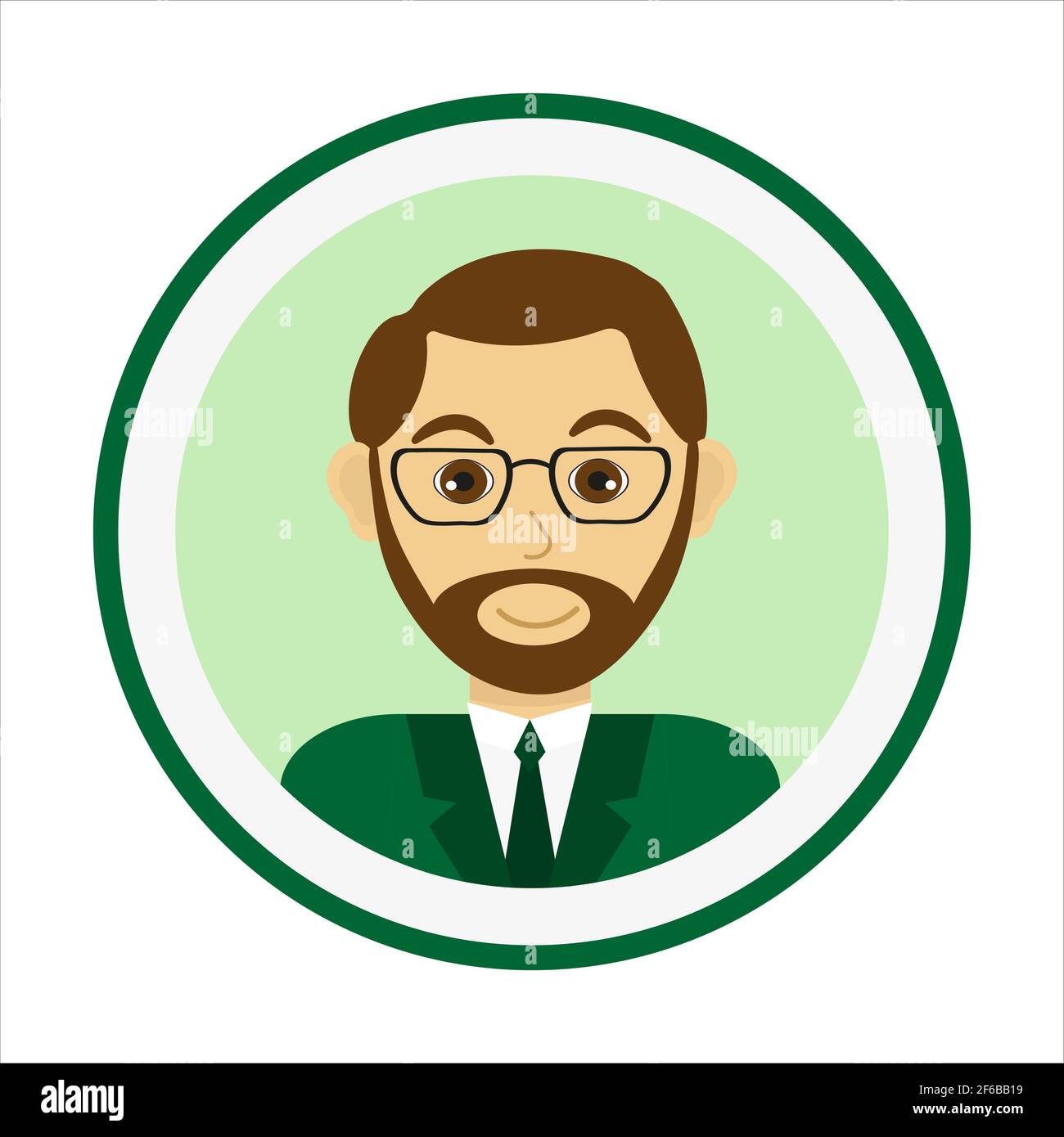 Smiling man face with brown hair, beard, side whiskers and mustache and wearing glasses. Handsome man portrait. Stock Vector