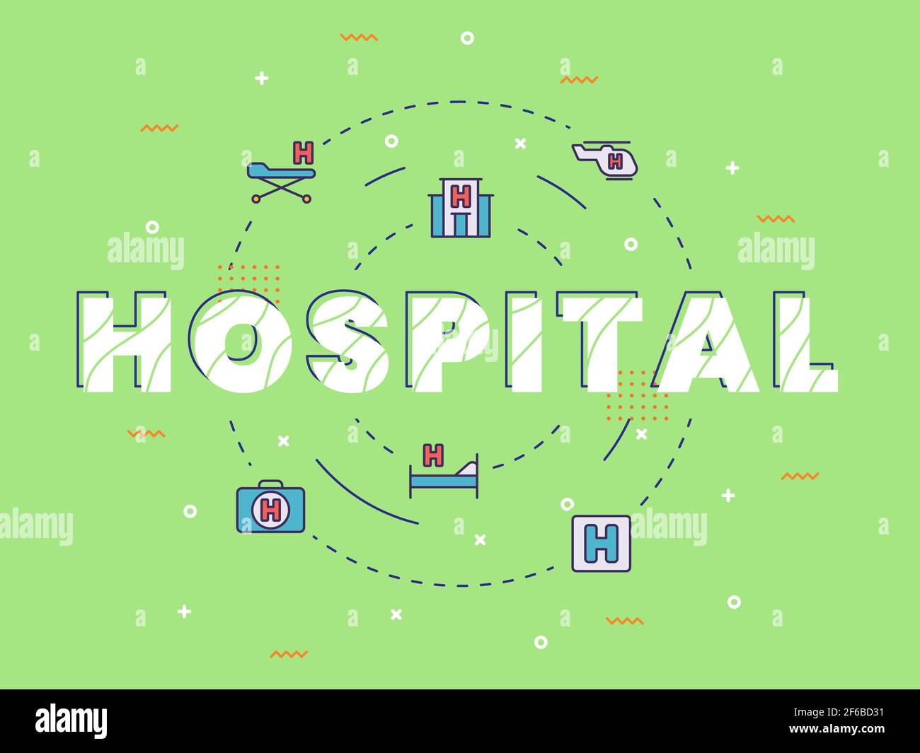 hospital typography around medical icon with outline style vector ...