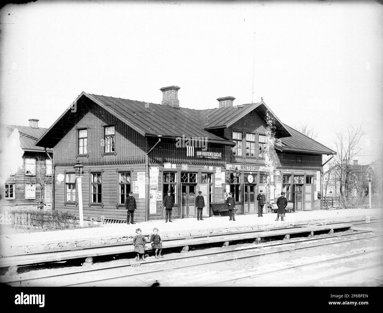 Two-storey wooden houses, became substantially served in 1894.Station building was fully modernized in 1937 Stock Photo