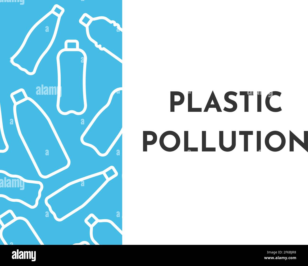 Vector illustration with isolated white outline icons of plastic bottles in the World ocean. Plastic pollution. White background and space for text Stock Vector