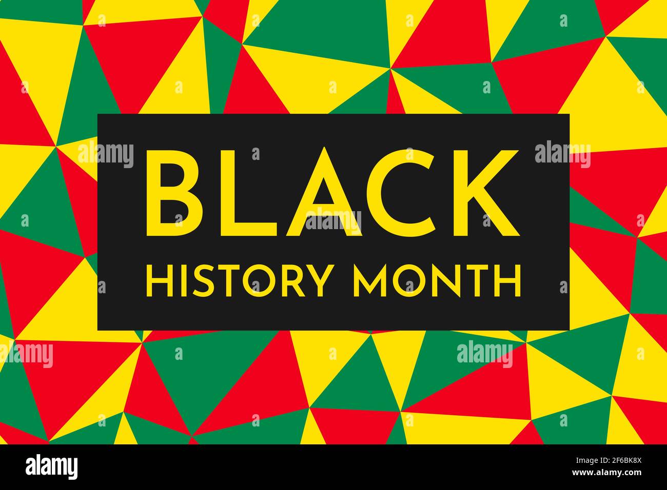 Vector illustration with simple geometrical background with yellow, red, green triangles. Concept with text - Black History month Stock Vector