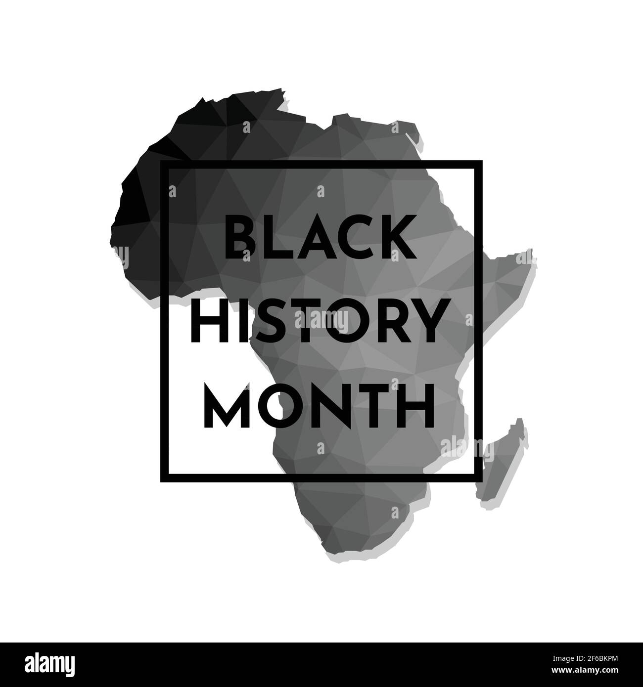 Vector illustration banner. Black history month. Black polygonal African map, text, frame. White background. Modern design. Stock Vector