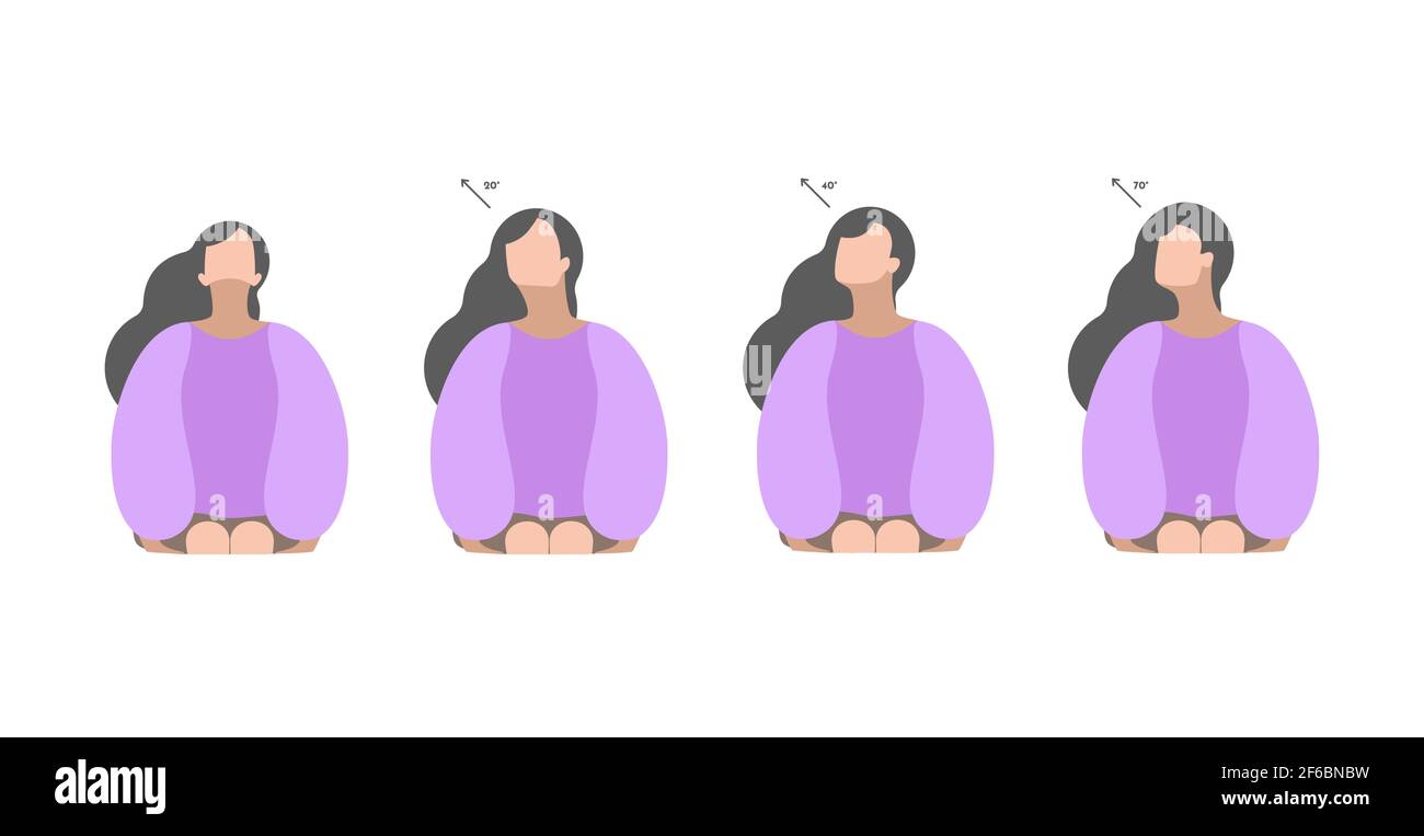 Vector isolated illustration set with girl. Neck exercises where she
