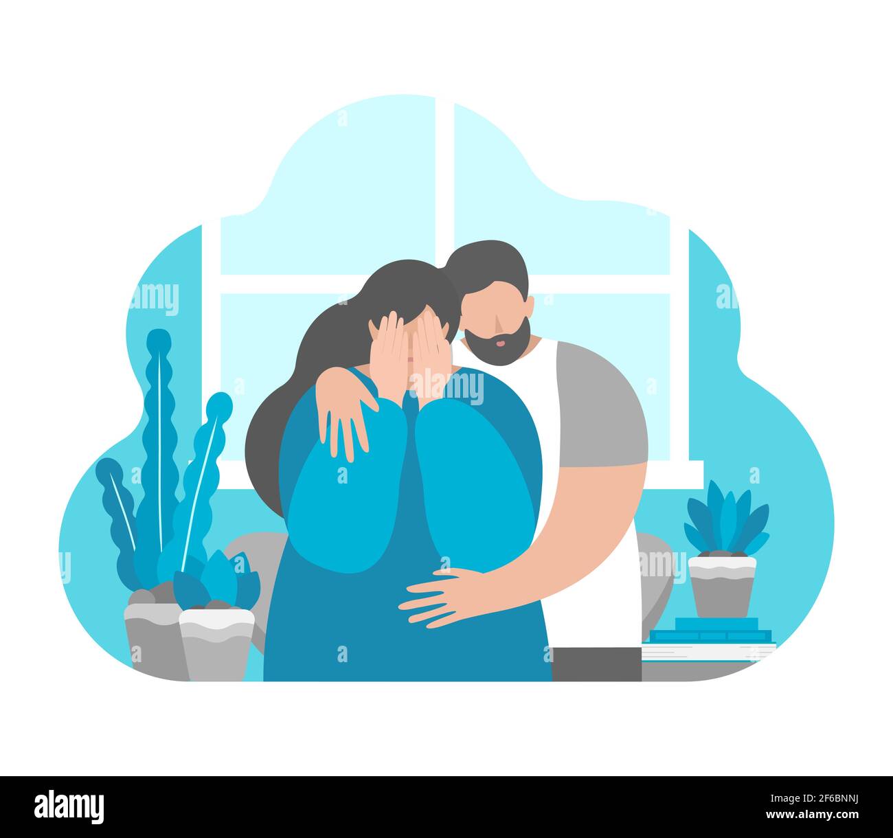 Vector flat illustration concept about mental health in family, importance to support partner in depression and stress. Mood swings of pregnant girls. Stock Vector