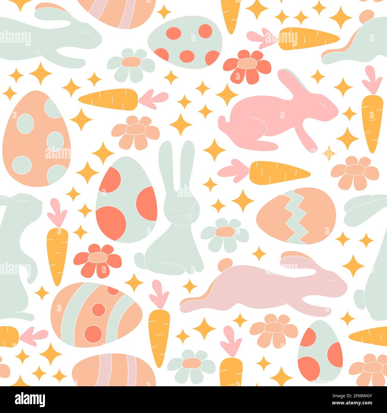 Vector seamless pattern with cute retro icons for Easter design Stock ...
