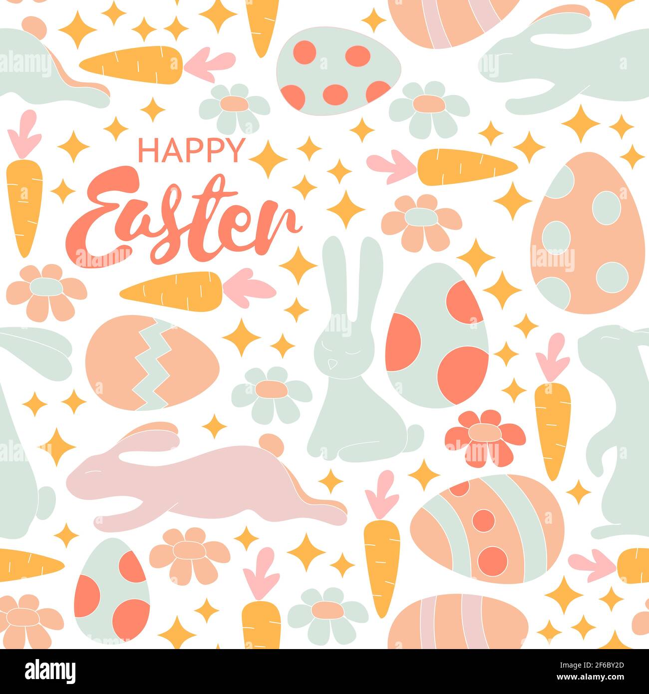 Vector seamless pattern with cute retro icons for Easter design Stock ...