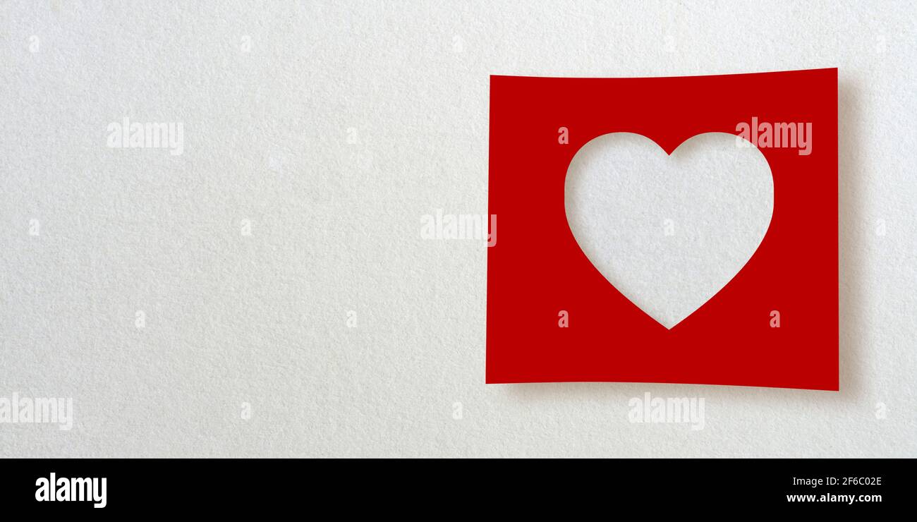 3D render icon collection: Cut out of a heart shape symbol on red square paper. White background. Smooth drop shadow and large copy space. Creative Stock Photo