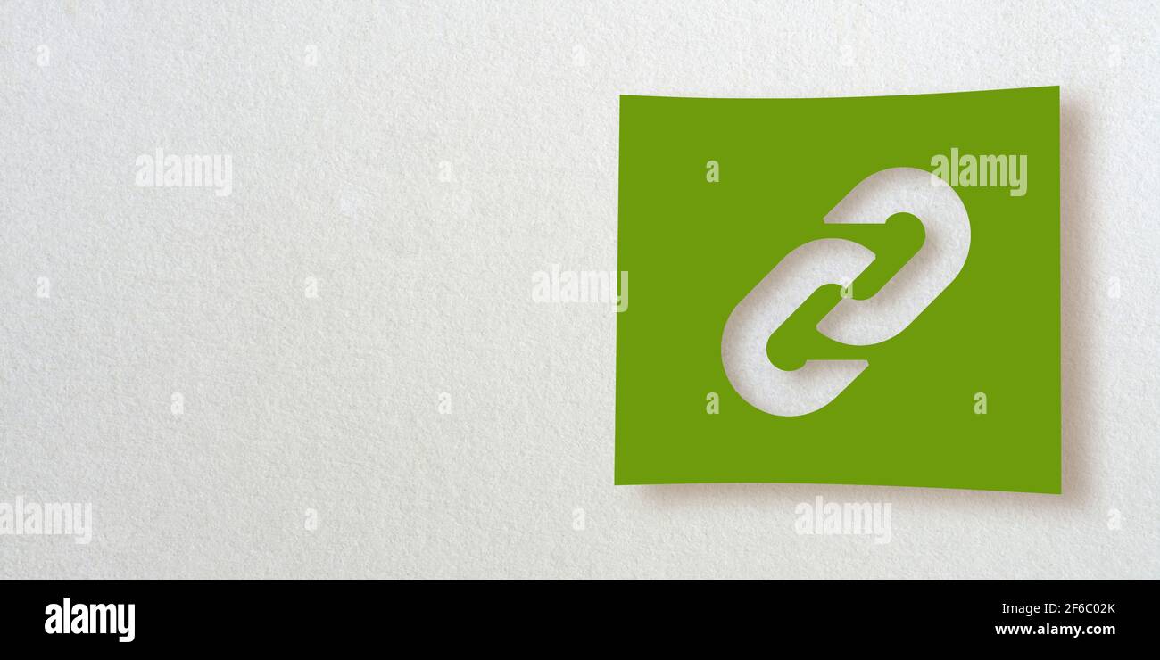 3D render icon collection: Cut out of a link symbol on green square paper. White background. Smooth drop shadow and large copy space. Creative art Stock Photo