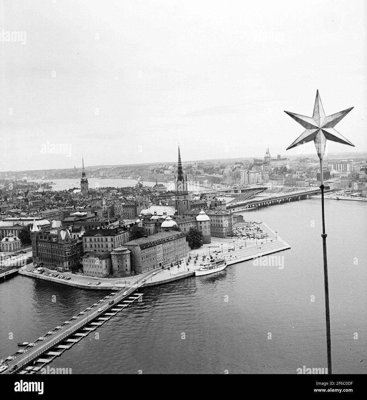 Riddarholmen viewed from the town hall tower. Provisional pontoon ...