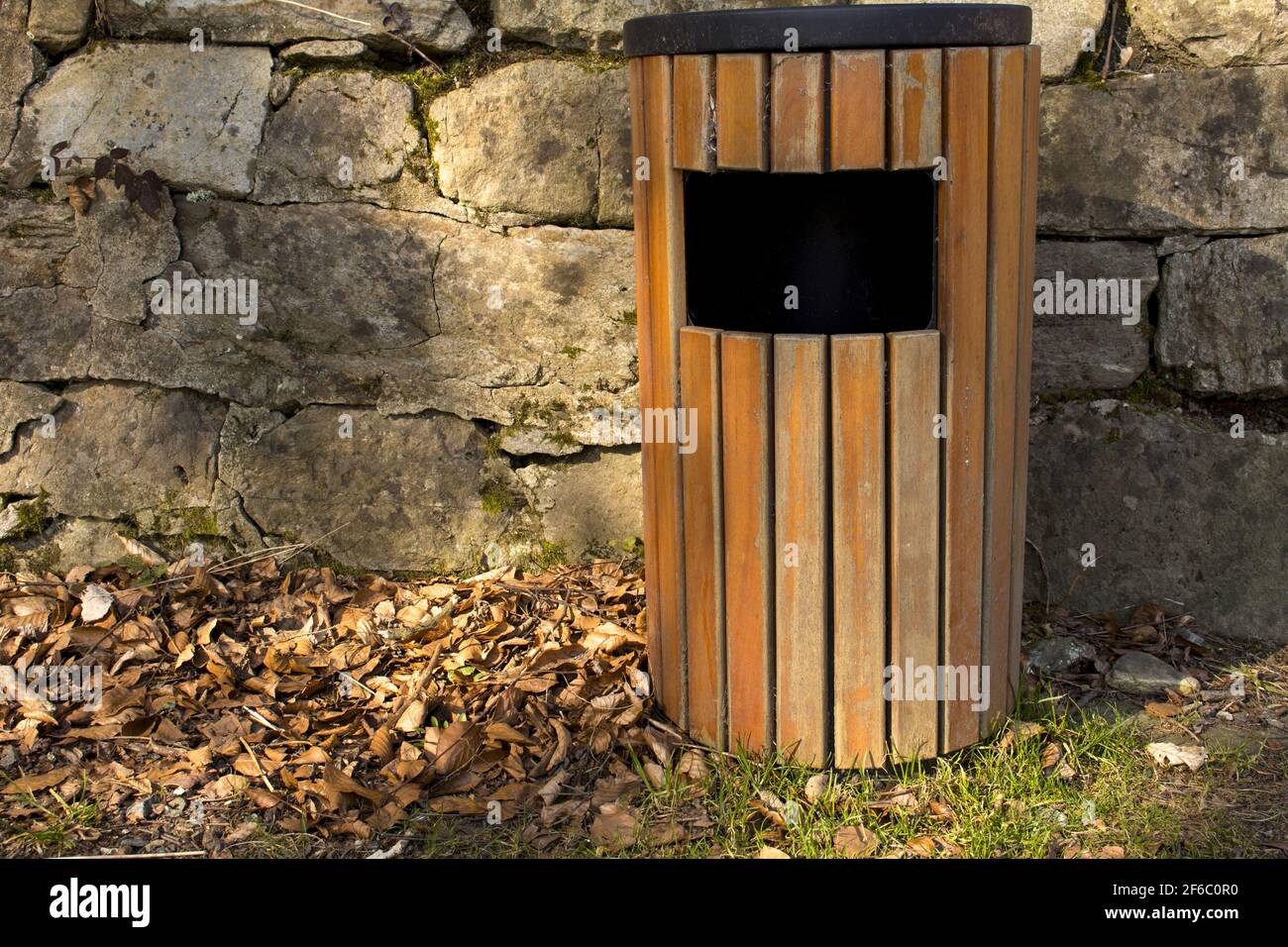 garbage can in wood Stock Photo