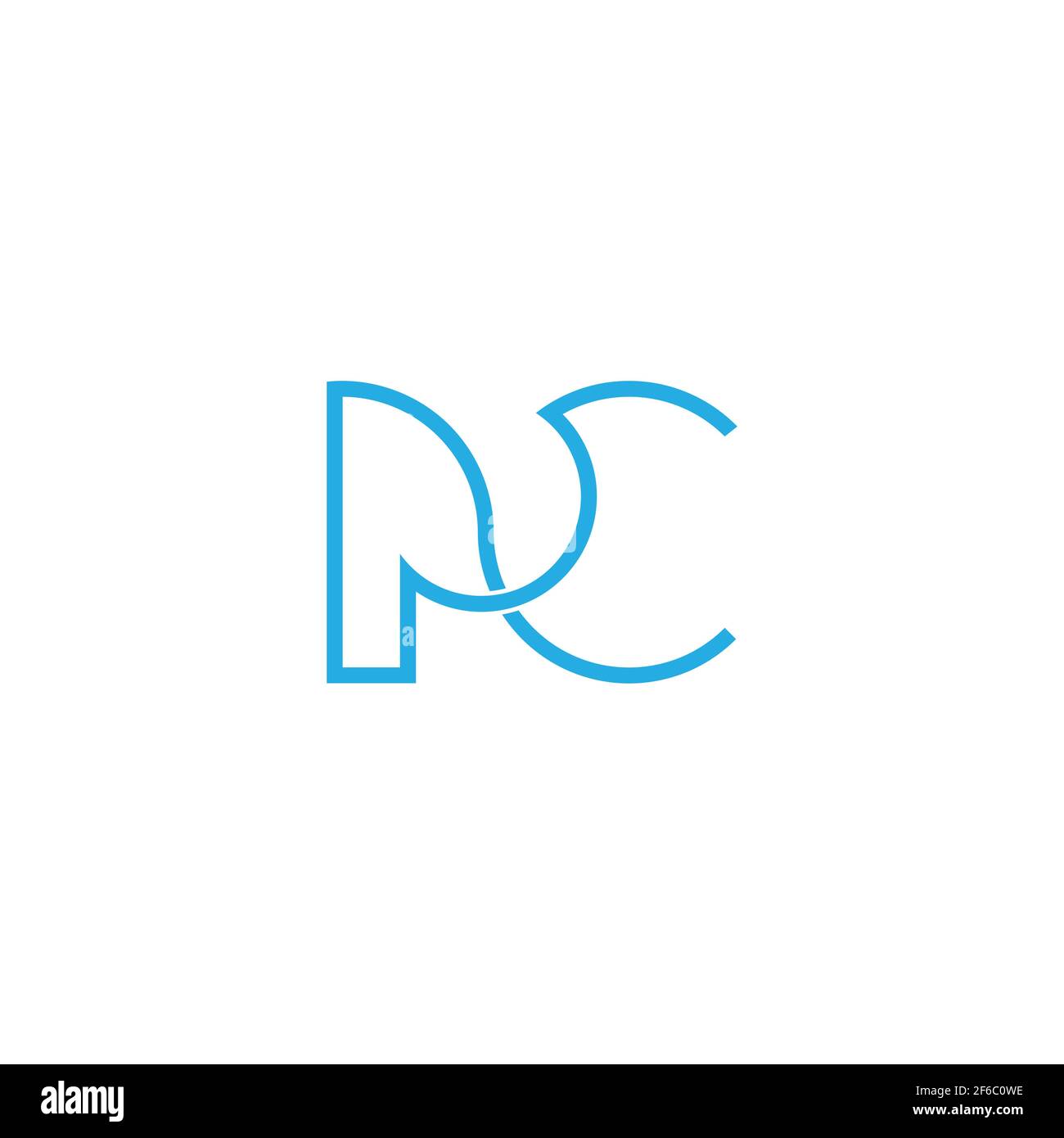 letter pc simple curves blue waves linear logo vector Stock Vector