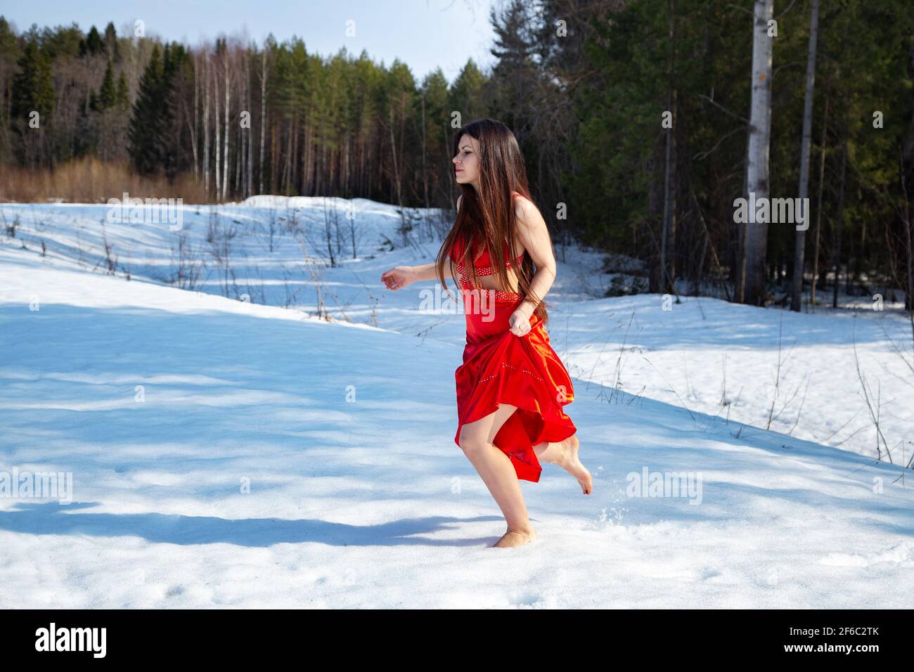 red dress snow Tulle Dress in the Snow