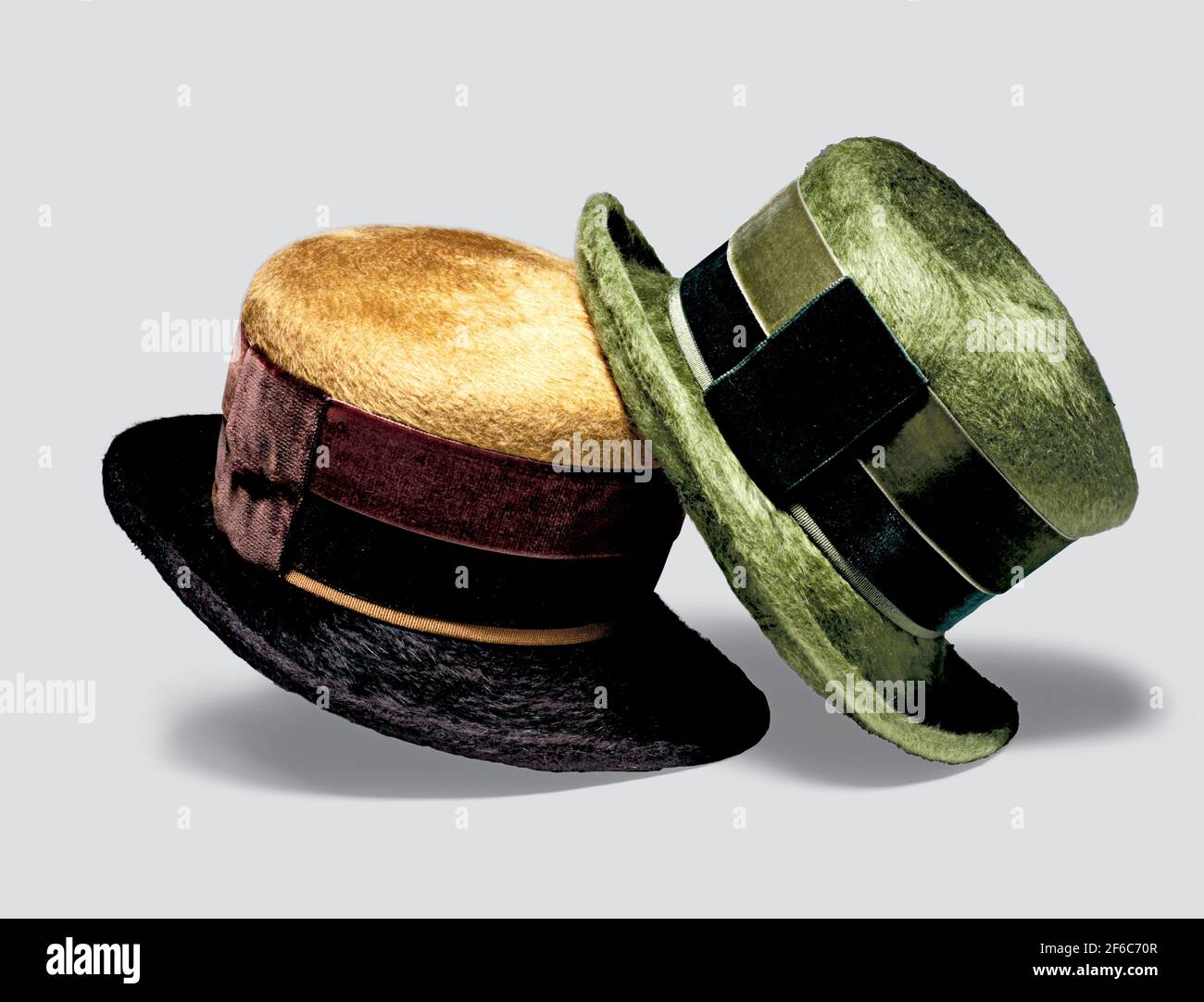 Elegant close-up of hats for man for all seasons. Studio shoot. Stock Photo