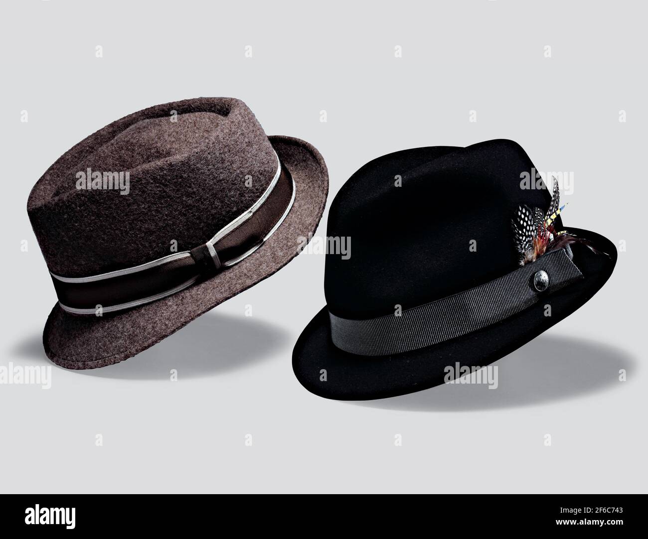 Elegant close-up of hats for man for all seasons. Studio shoot. Stock Photo