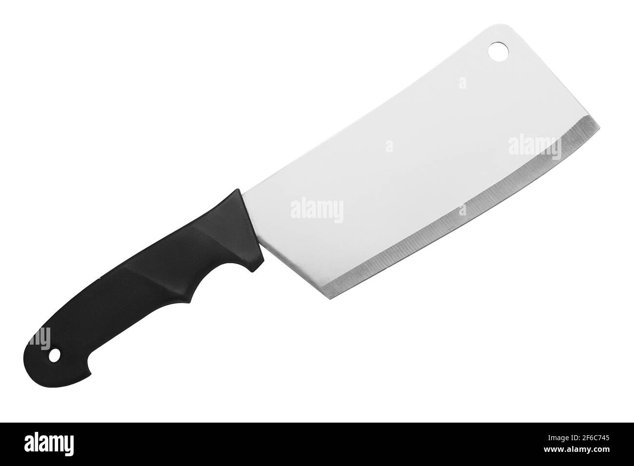 Steel cleaver knife black handle white background isolated closeup, big  butcher knife, metal chef knife, hatchet, sharp stainless blade, meat  carving Stock Photo - Alamy