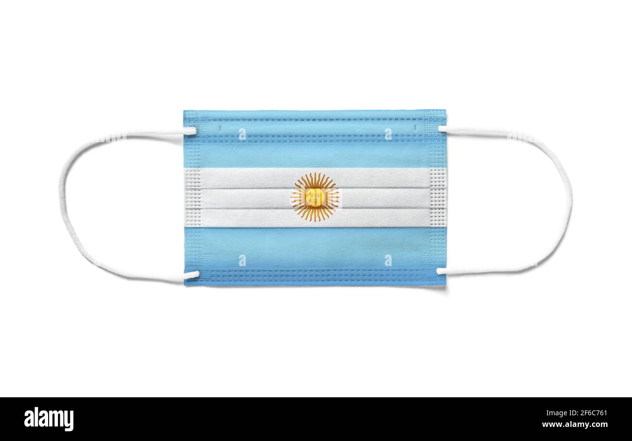Flag of Argentina on a disposable surgical mask. White background ...