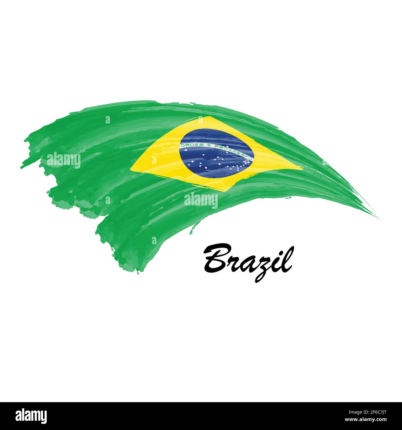 Watercolor painting flag of Brazil. Hand drawing brush stroke ...