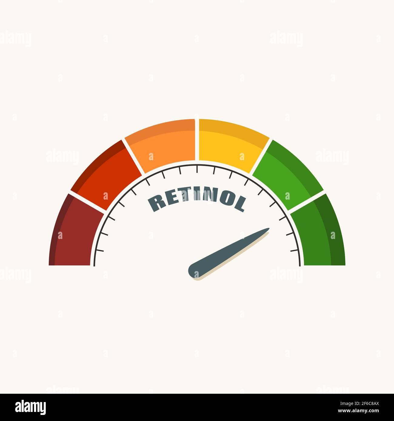 Scale with arrow. The vitamin A retinol measuring device. Sign tachometer, speedometer, indicator. Stock Vector