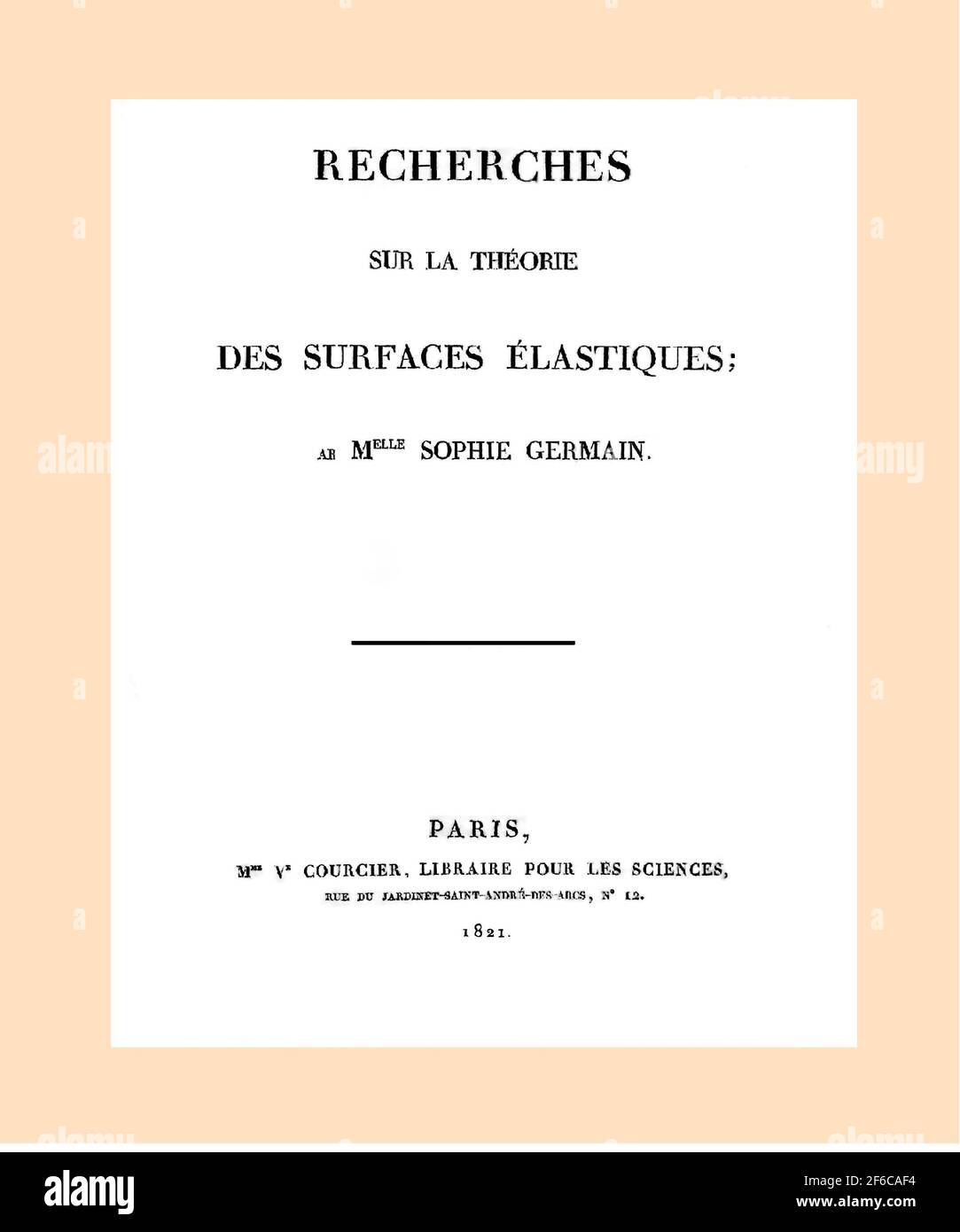Sophie Germain 1776-1831 Title Page Stock Photo