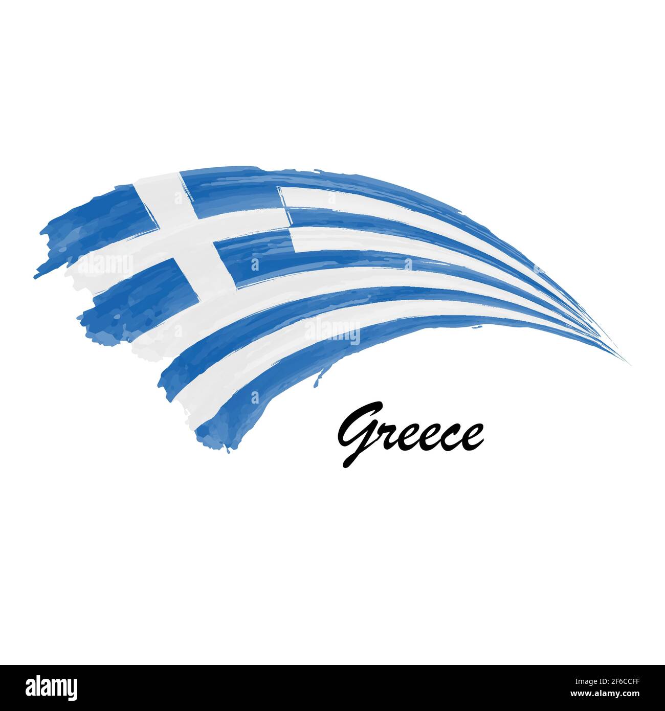 Watercolor painting flag of Greece. Hand drawing brush stroke