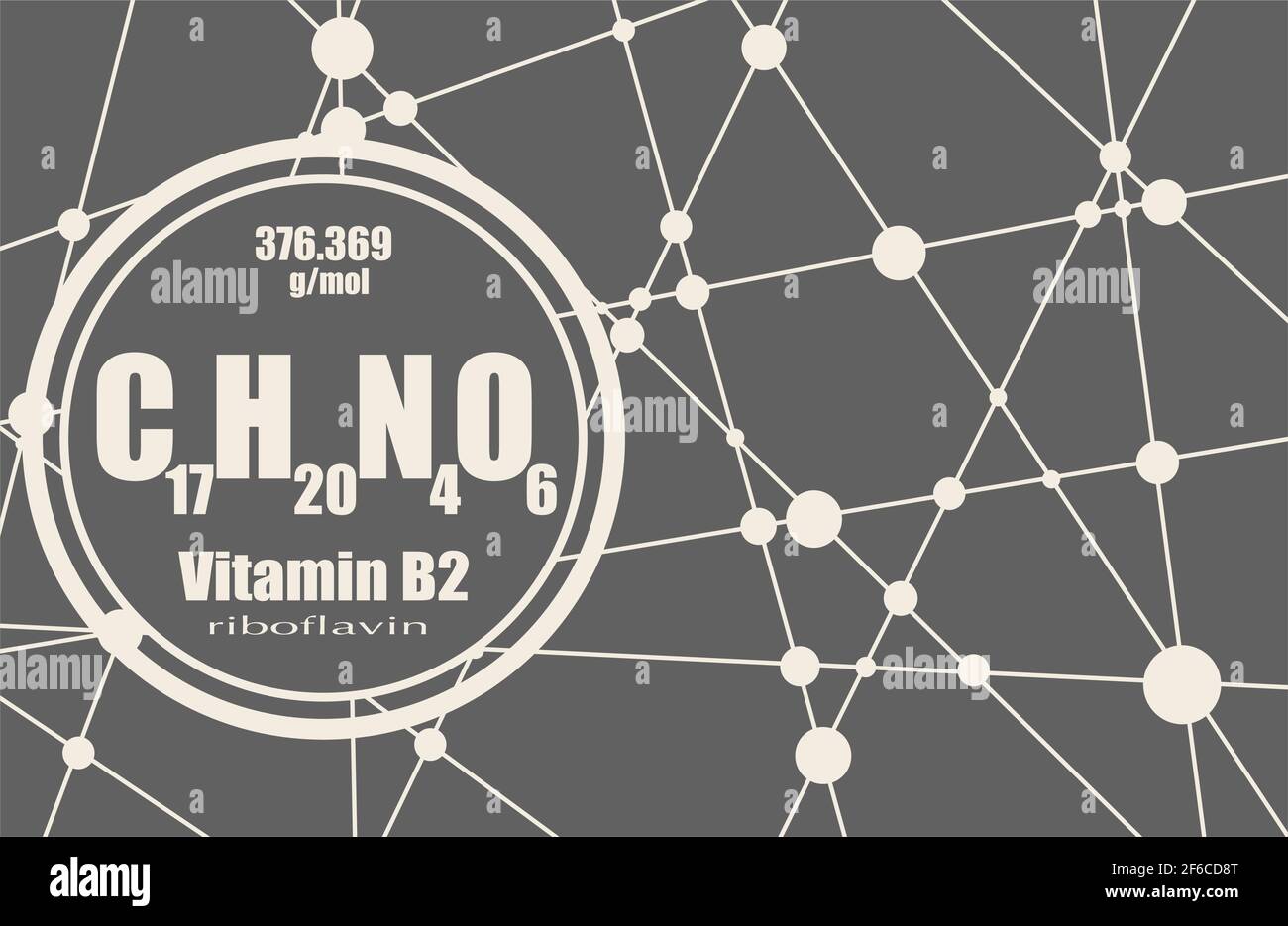 Riboflavin or vitamin b2 chemical formula. Connected lines with dots background. Stock Vector