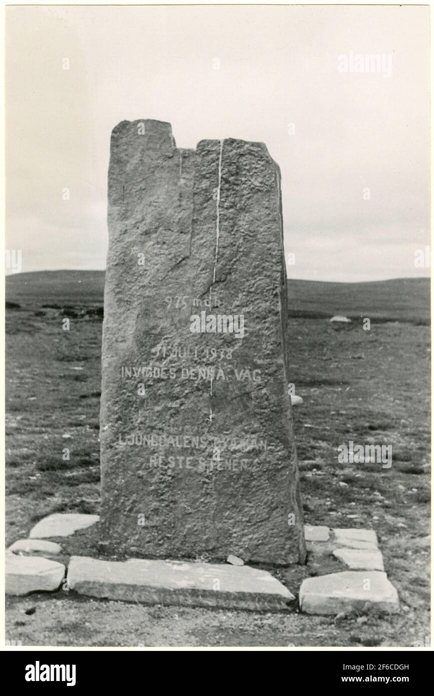 Memorial stone for road signing, Ljungdalen. Stock Photo