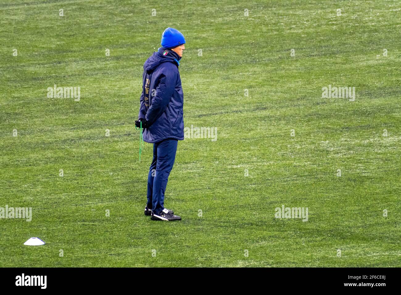 CT coach Roberto Mancini during the training before Lithuania - Italy before World Cup qualifying match Stock Photo