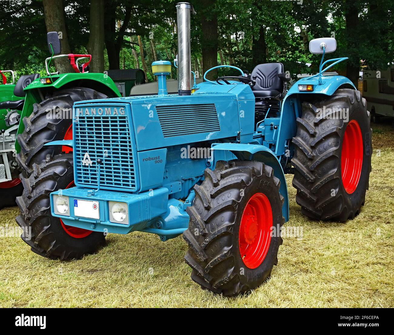 Itterbeck, Lower Saxony, Germany - June 19 2016 Classic tractor exhibition. Blue Hanomag tractor Stock Photo
