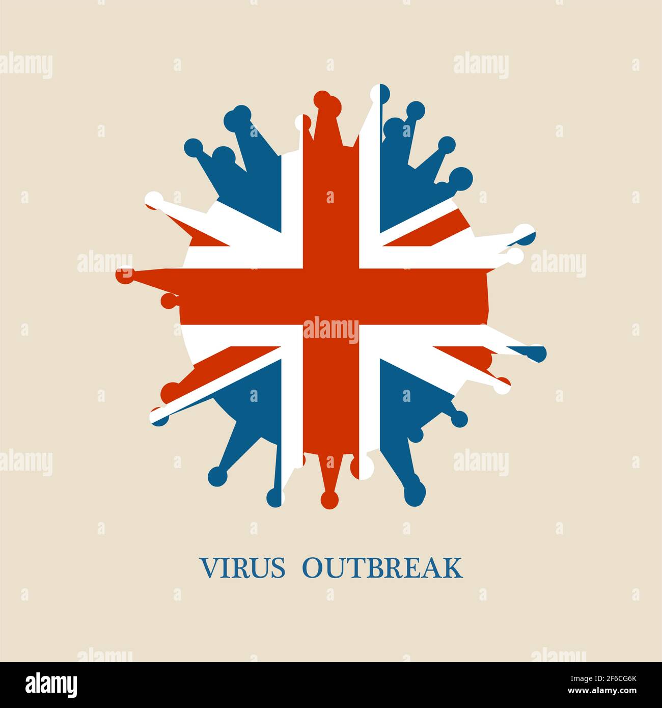 Abstract virus silhouette. Coronavirus virus danger relative illustration. Medical research theme. Virus epidemic alert. Flag of the UK Stock Vector