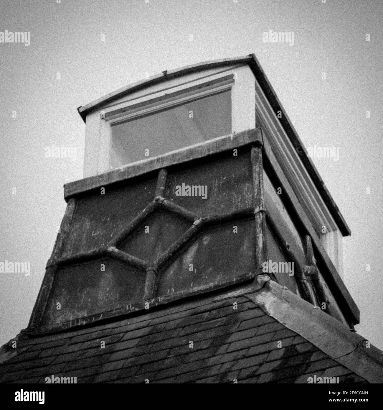 A gritty, monochrome image of a viewing tower on The Maltings in