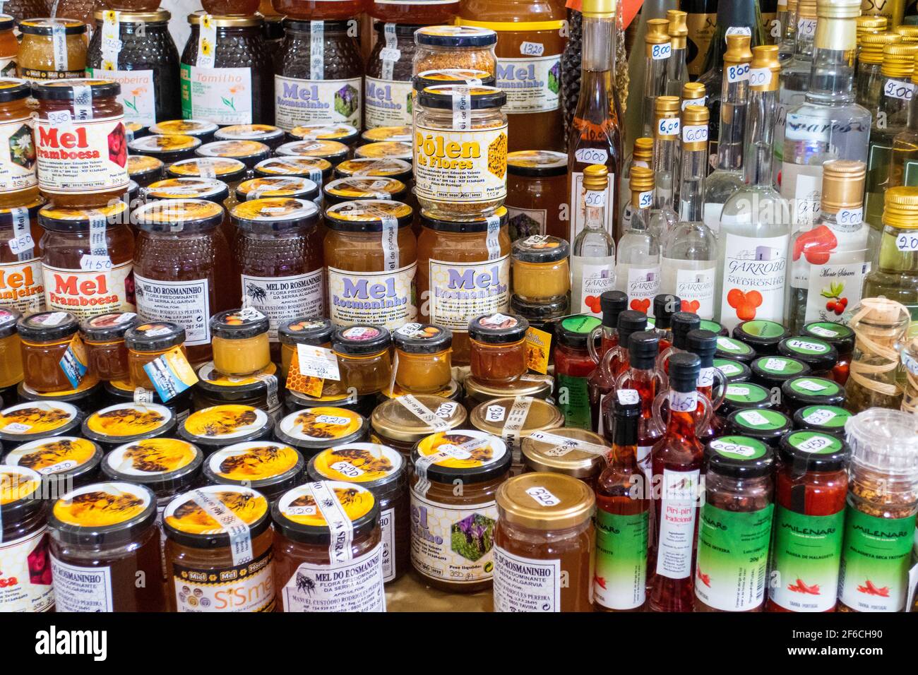 Honey and jams in the market in Fuseta, Algarve,Portugal Stock Photo