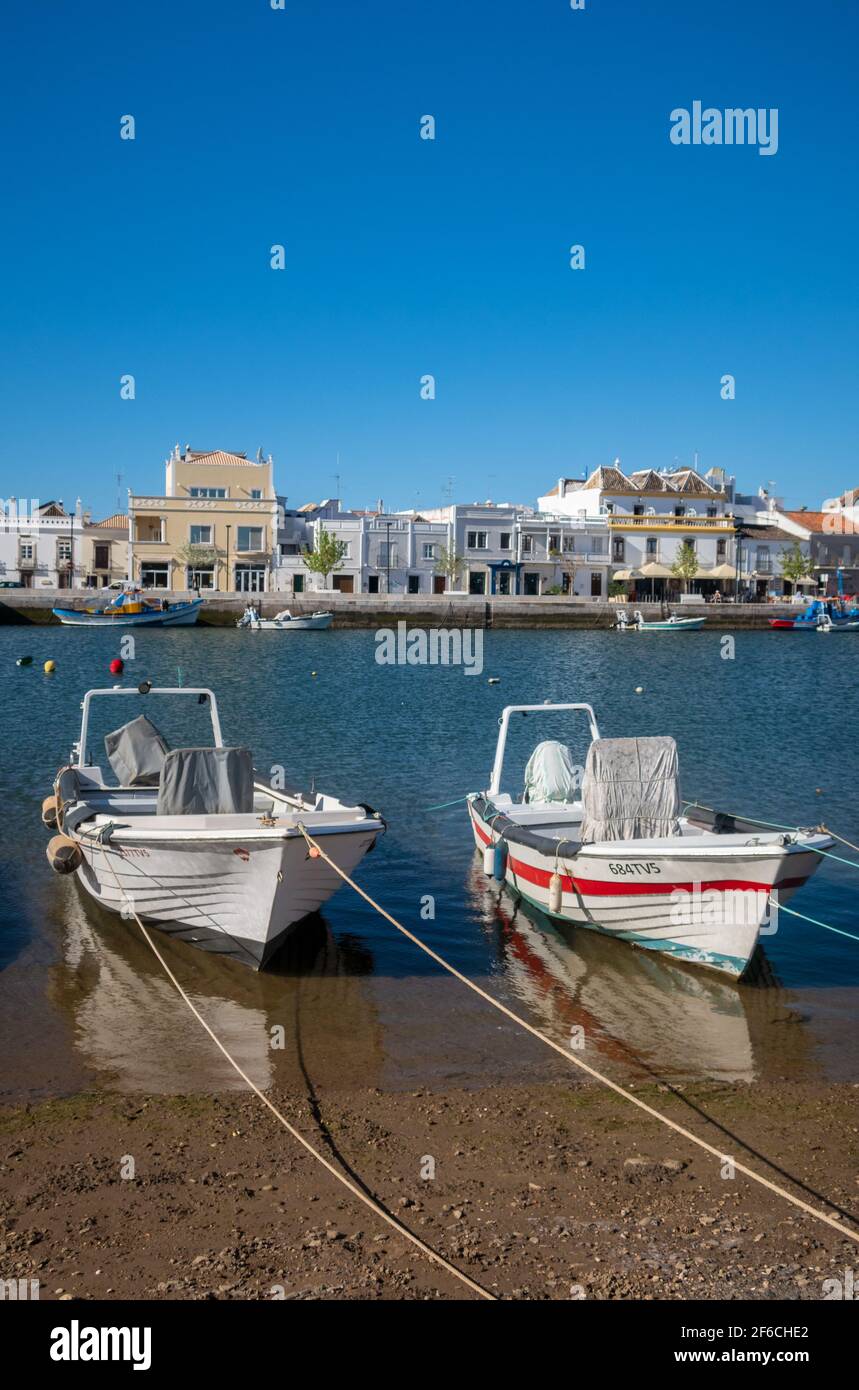 Fishing boats at Tavira; Eastern Algarve; Portugal Stock Photo