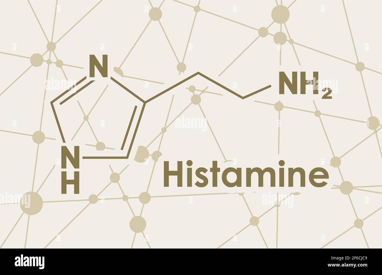 Chemical formula of histamine. Connected lines with dots background. Stock Vector