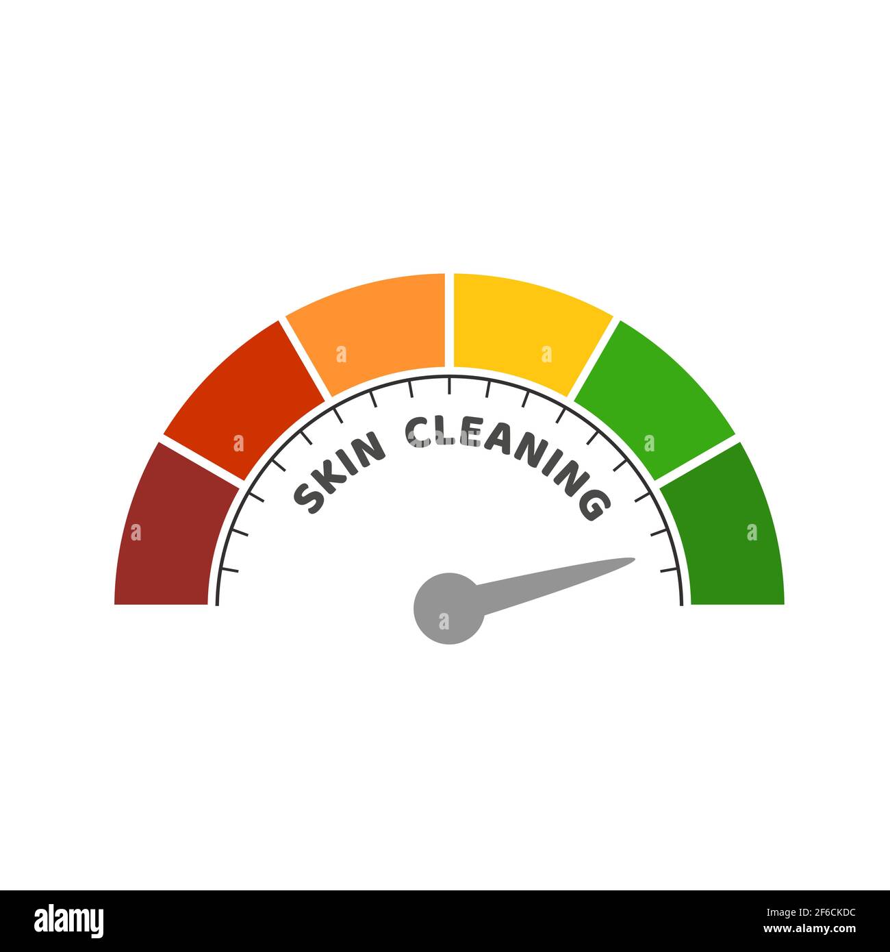 Abstract meter read level of skin cleaning result. Color scale with arrow. The measuring device icon. Colorful infographic gauge element. Stock Vector
