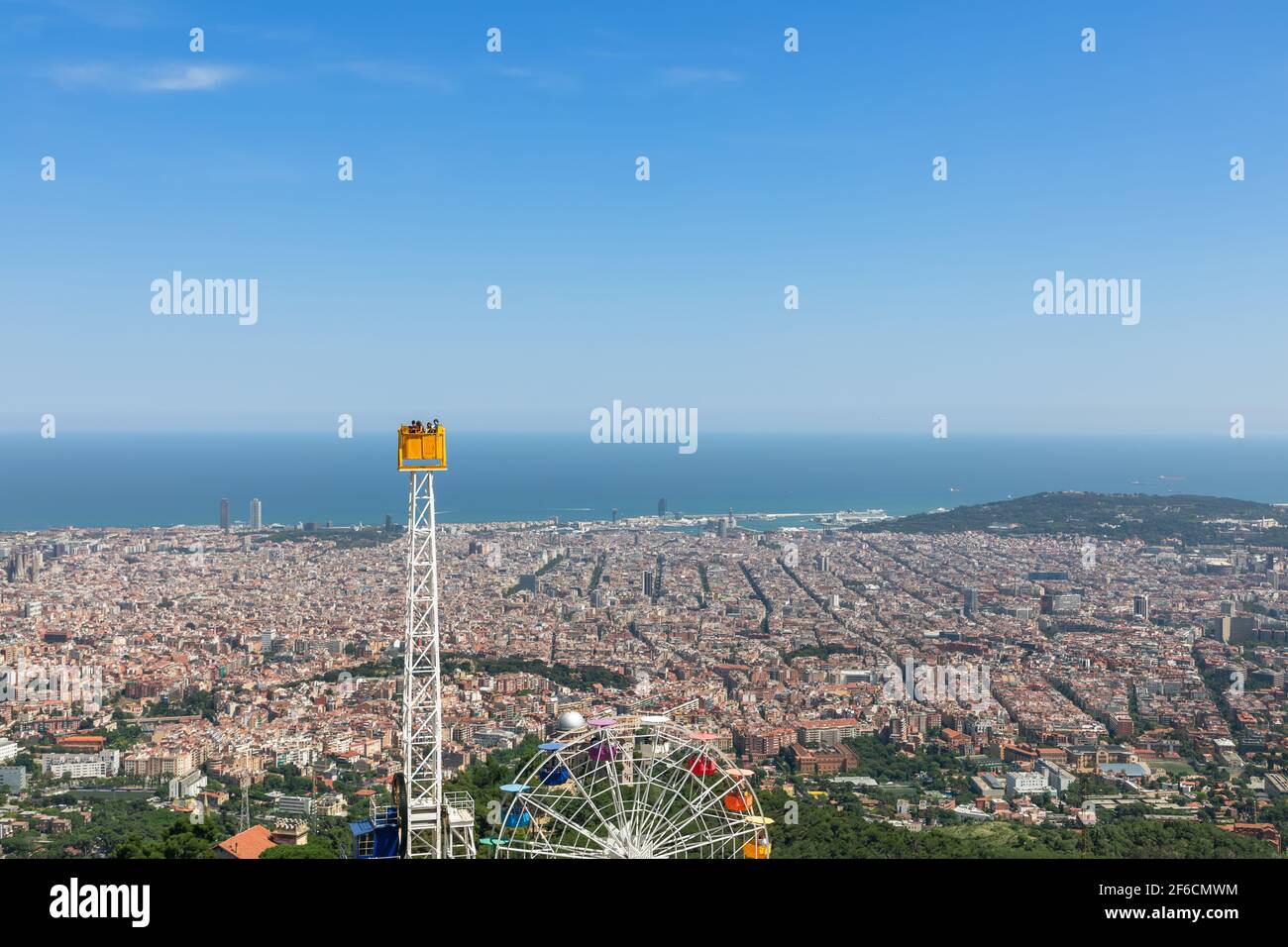 Looking over Barcelona from Tibidabo hill Amusement Park. Barcelona, Spain Stock Photo