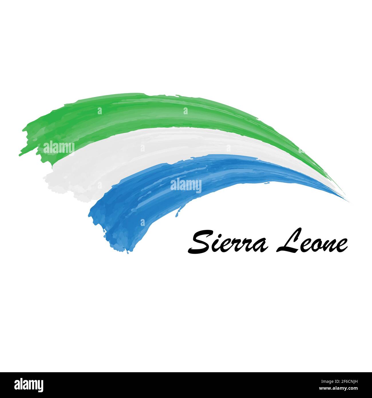 Watercolor painting flag of Sierra Leone. Hand drawing brush stroke ...