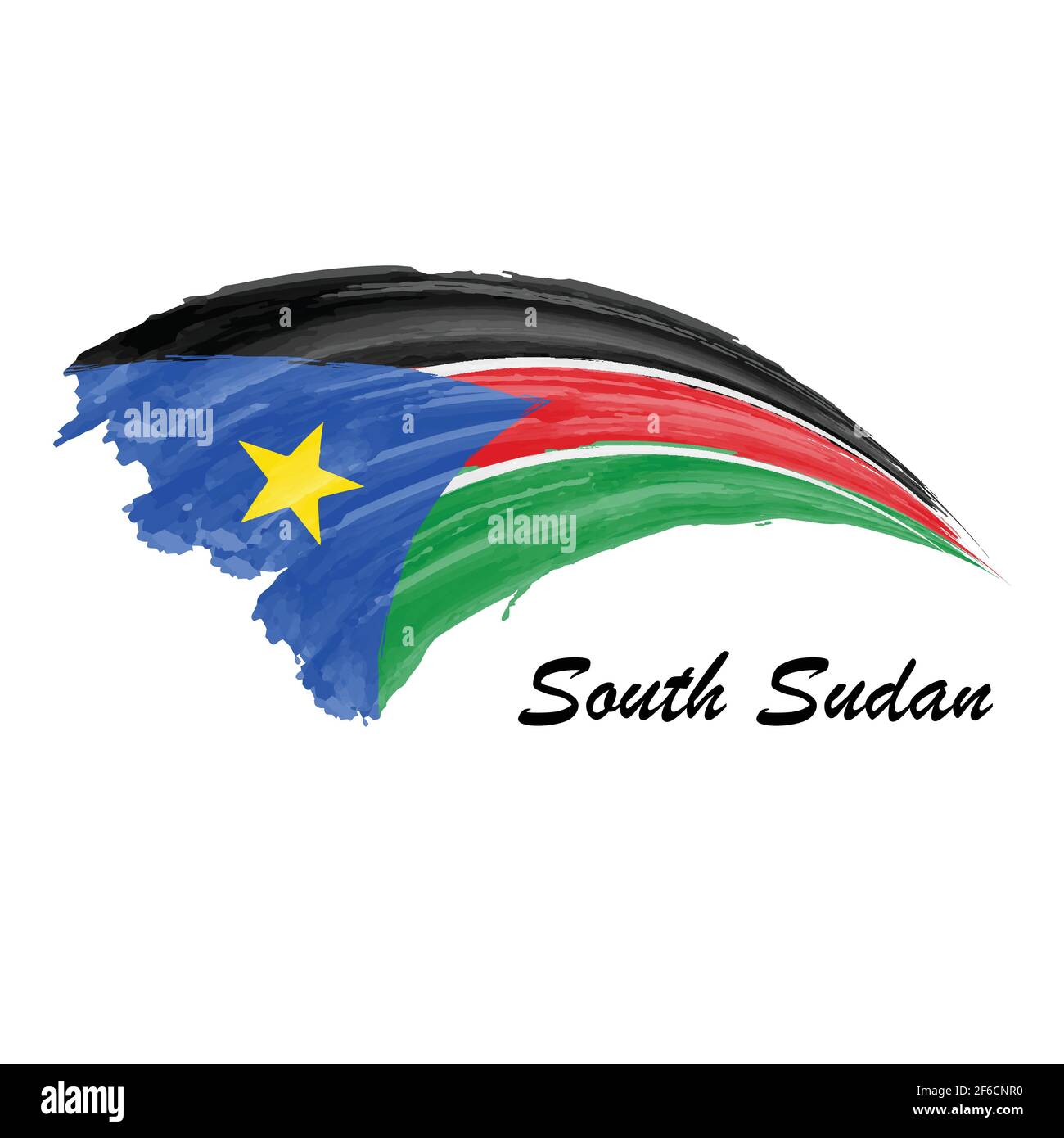 Watercolor painting flag of South Sudan. Hand drawing brush stroke ...