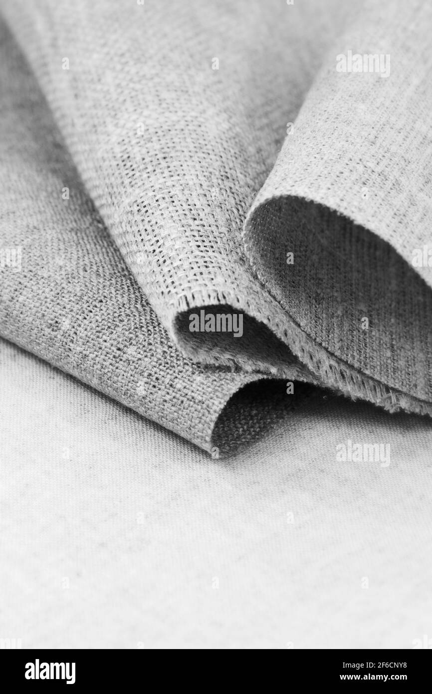 Various natural rough fabric of cotton and flax,  black and white Stock Photo