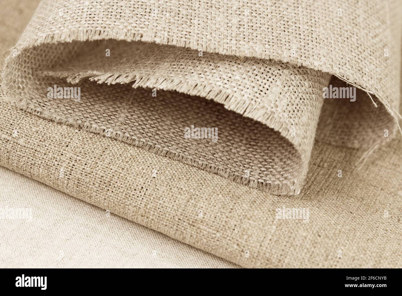 Various sample of unbleached fabric cotton and flax Stock Photo