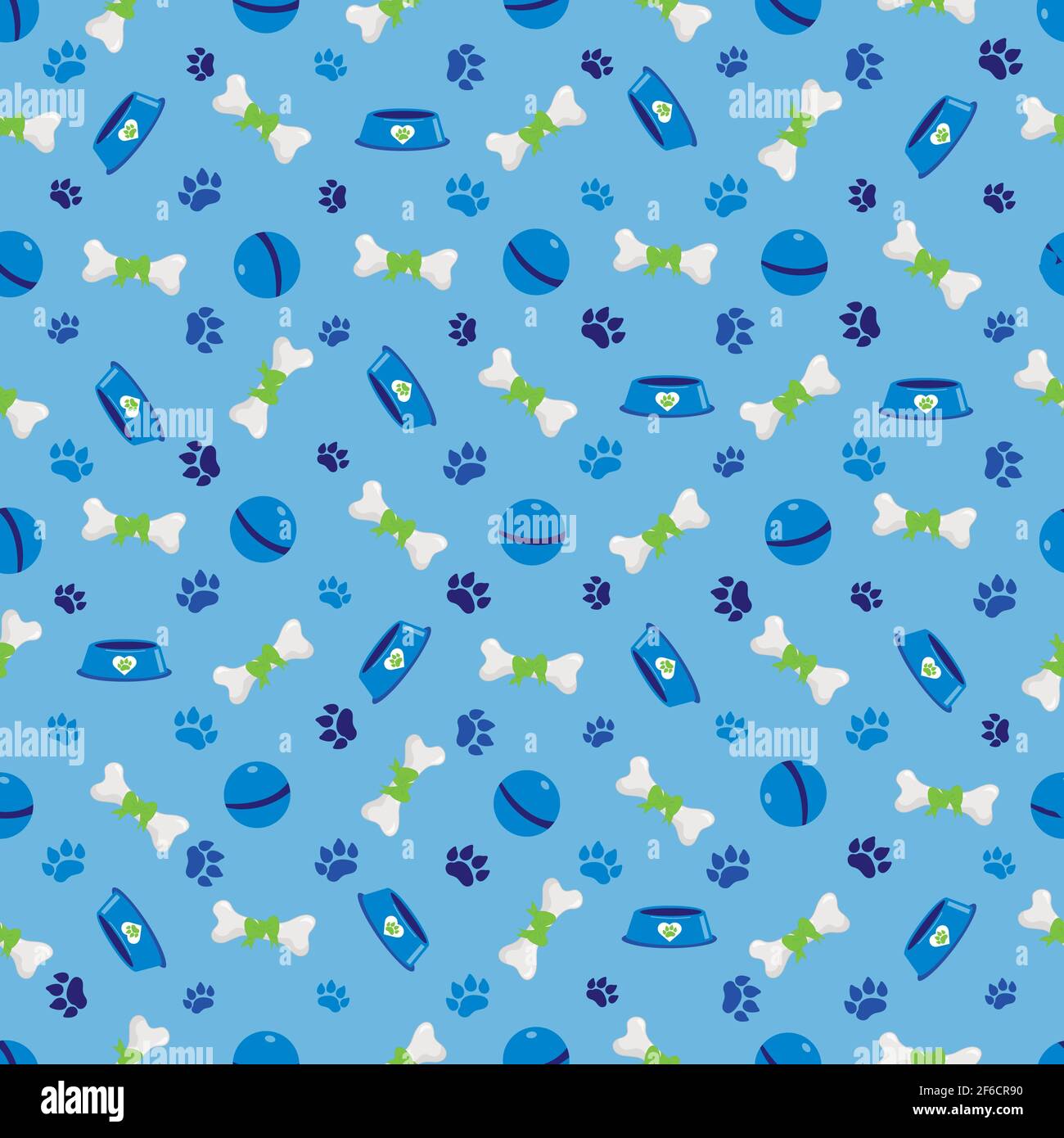 Dog Seamless pattern with bones, steps and bowles. Vector illustration Stock Vector