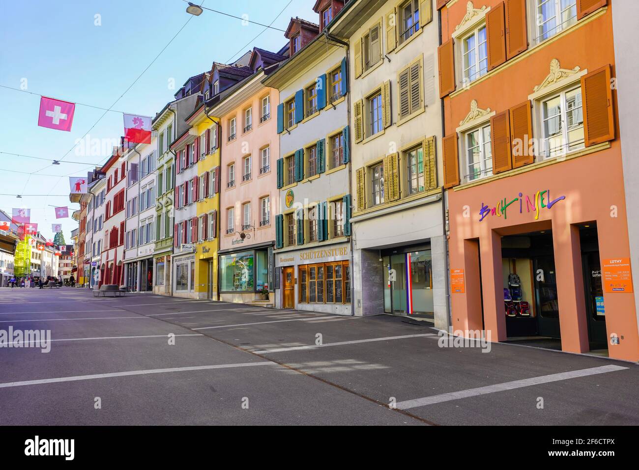 Street in small town Liestal, kanton Baselland, Switzerland. Stock Photo