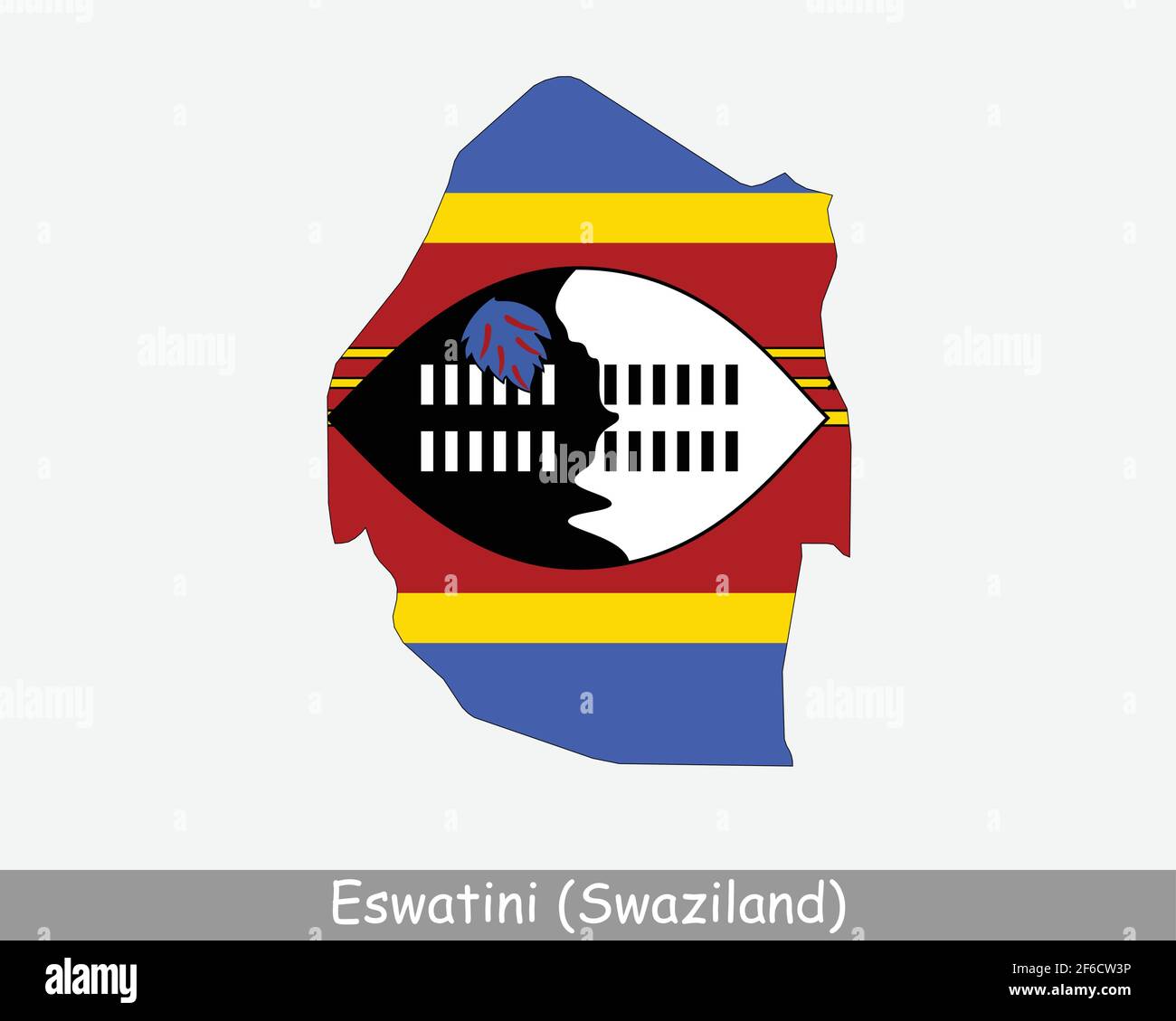 Eswatini Swaziland Flag Map. Map of the Kingdom of Eswatini with the Liswati national flag isolated on a white background. Vector Illustration. Stock Vector