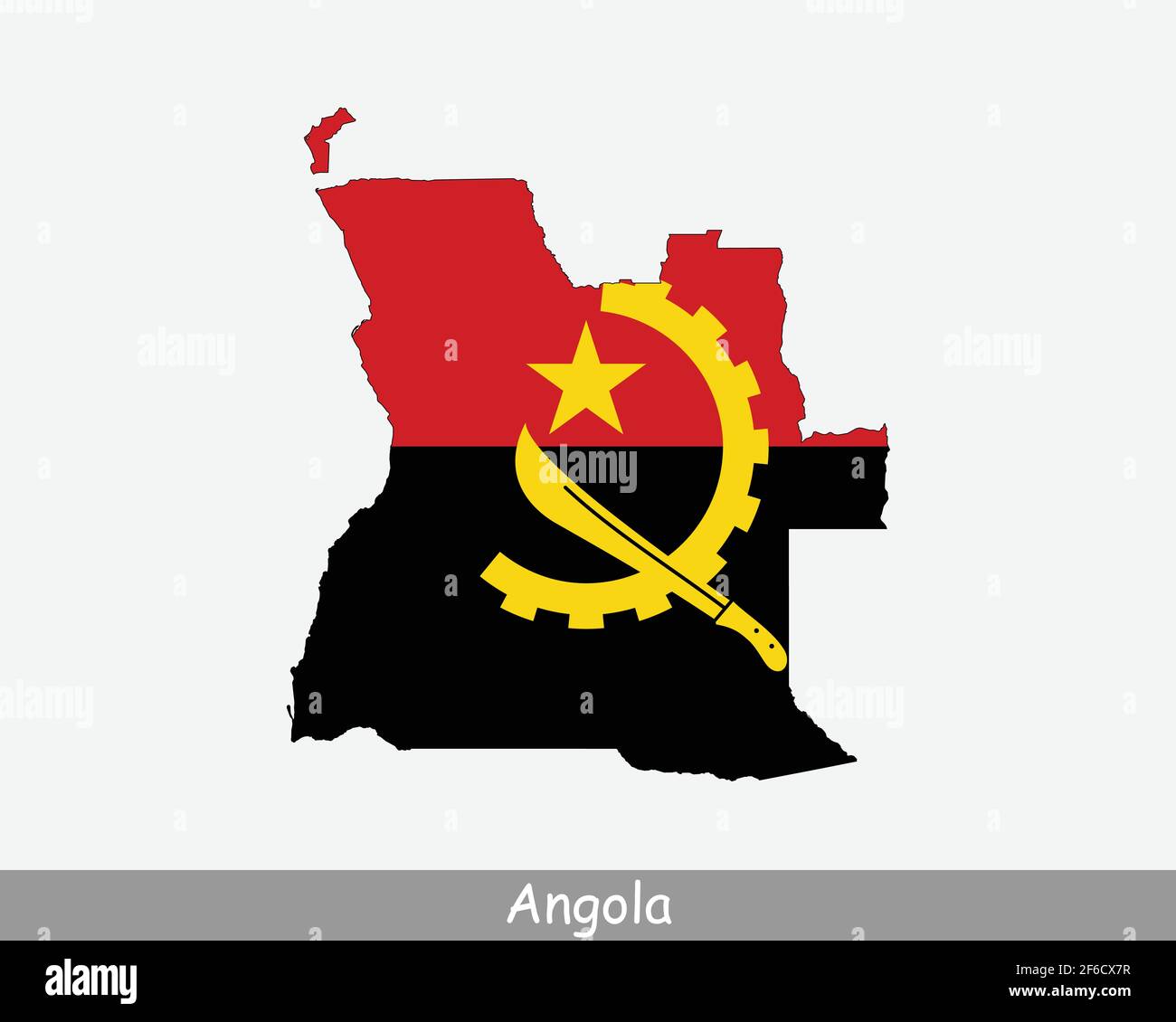 Angolan Map Flag. Map of Angola with the national flag of Angola isolated on white background. Vector illustration. Stock Vector