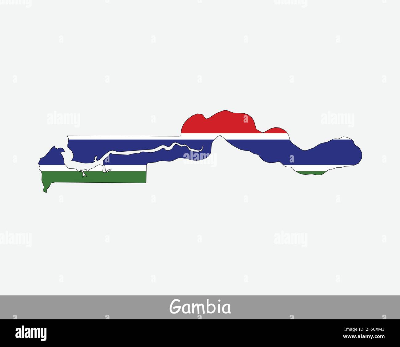 The Gambia Map Flag. Map of Republic of The Gambia with the Gambian national flag isolated on white background. Vector Illustration. Stock Vector