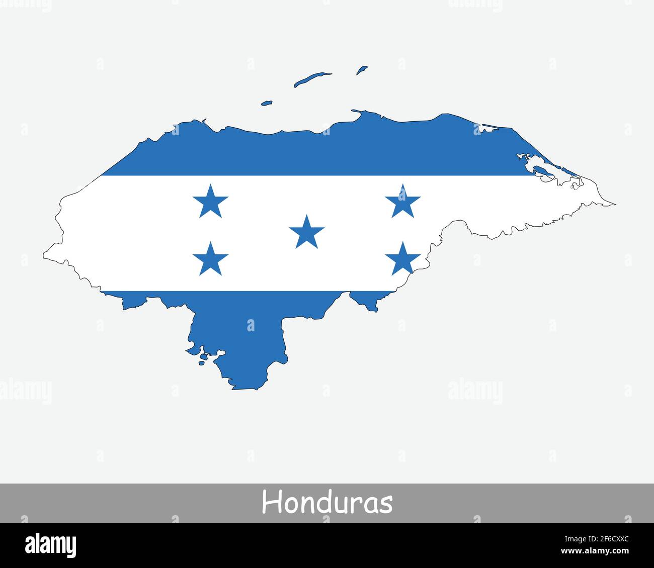 Honduras Map Flag. Map of the Republic of Honduras with the Honduran national flag isolated on white background. Vector Illustration. Stock Vector