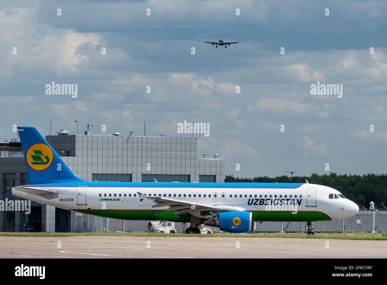 July 2, 2019, Moscow, Russia. Airplane Airbus A320-200  Uzbekistan Airways at Vnukovo airport in Moscow. Stock Photo