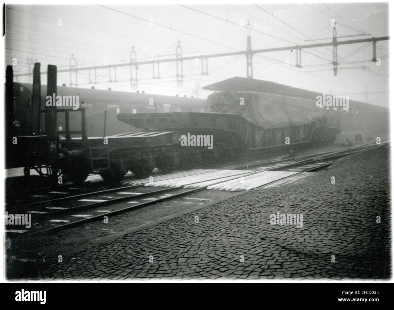 German special cars in Trelleborg Station. Special cart with number 12988. Stock Photo