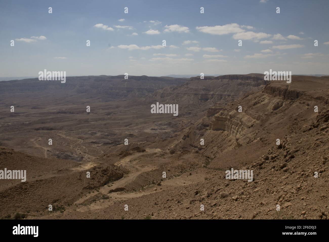 The small crater is a makhtesh, a geological erosional landform of Negev desert. One of five makhteshim in Israel, and seven in the world, it is the t Stock Photo